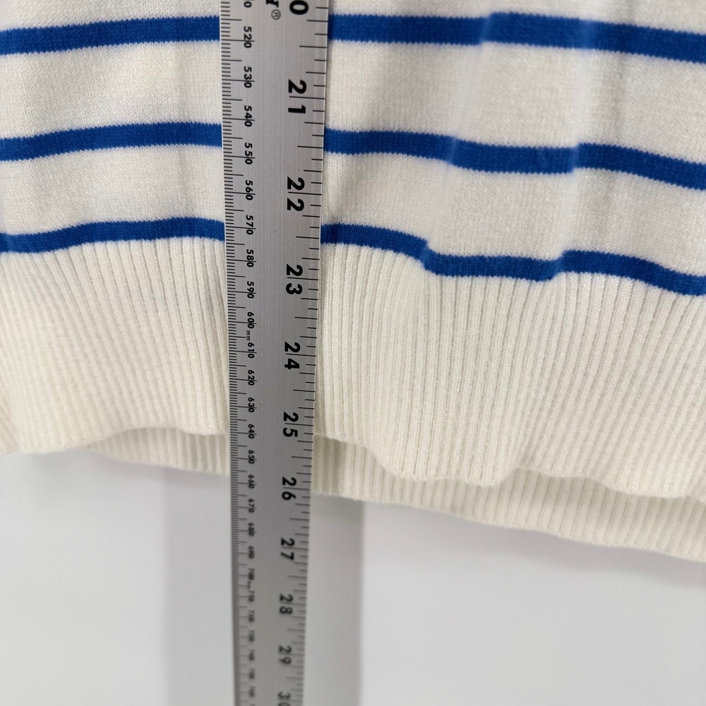 Anthropologie Calligraphie Womens XL White Nautical Striped Cat Crewneck Sweater - Picture 8 of 9